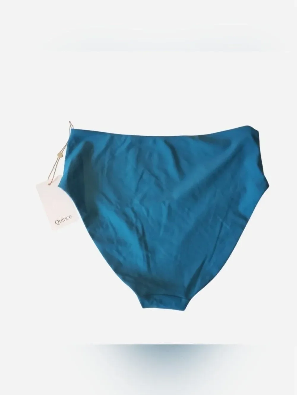 Quince Italian High Rise Bikini Bottoms Teal Blue Size M Vacation Resort Minimal